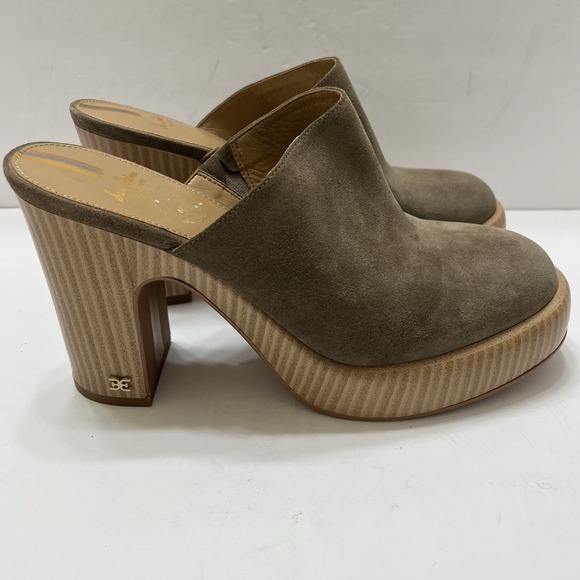 Sam Edelman Shoes - Sam Edelman Shiloh Chunky Platform Heeled Mules Dark Tan Suede Women's 8.5